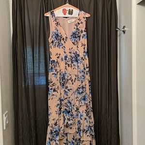 Eliza J size 10 pink blue v neck ruffle dress